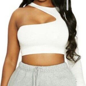 Lori Harvey x Naked Wardrobe NWT White Asymmetrical Cutout Crop Top Women’s 3X